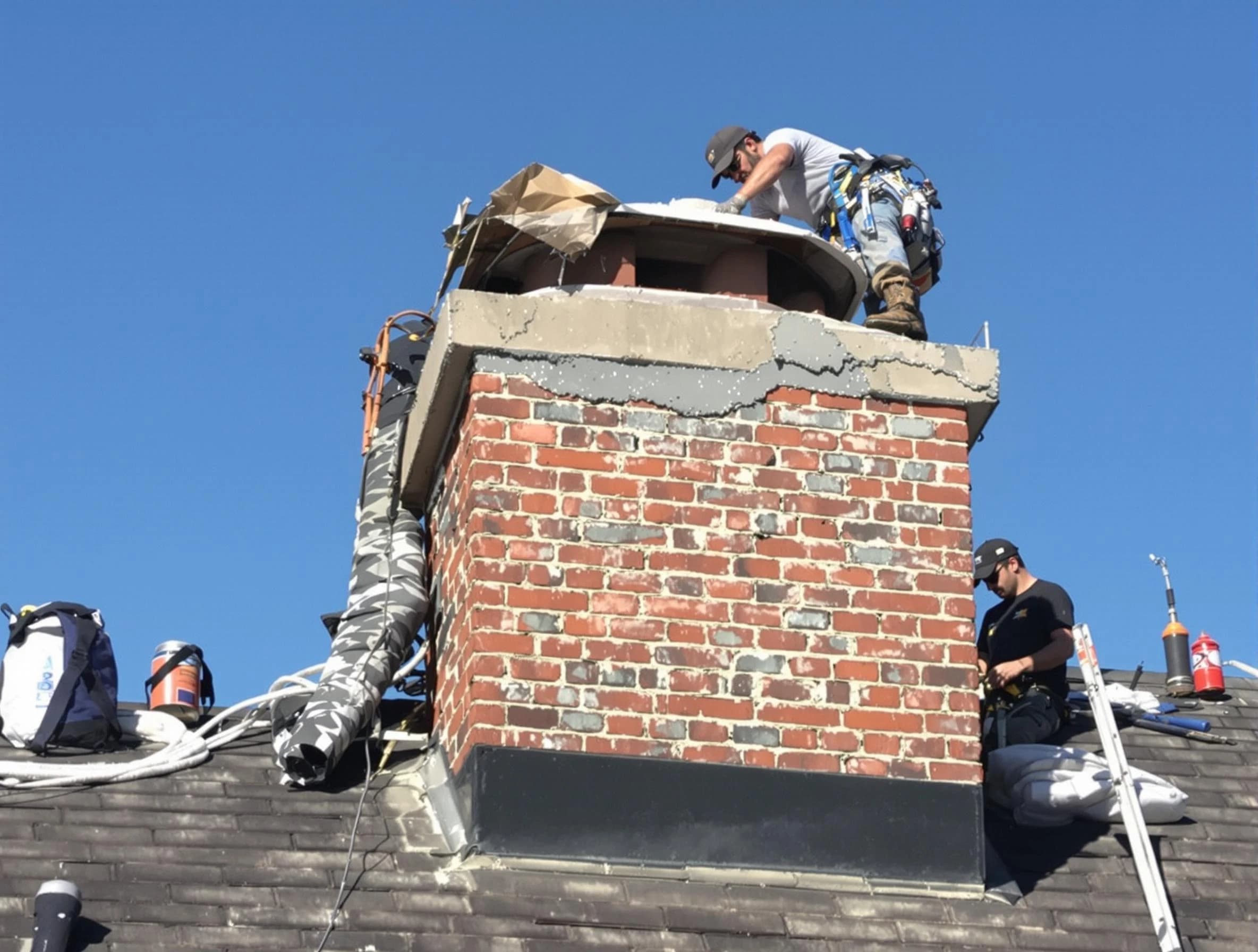 Weymouth Chimney Sweep installing a custom chimney crown in Weymouth, MA