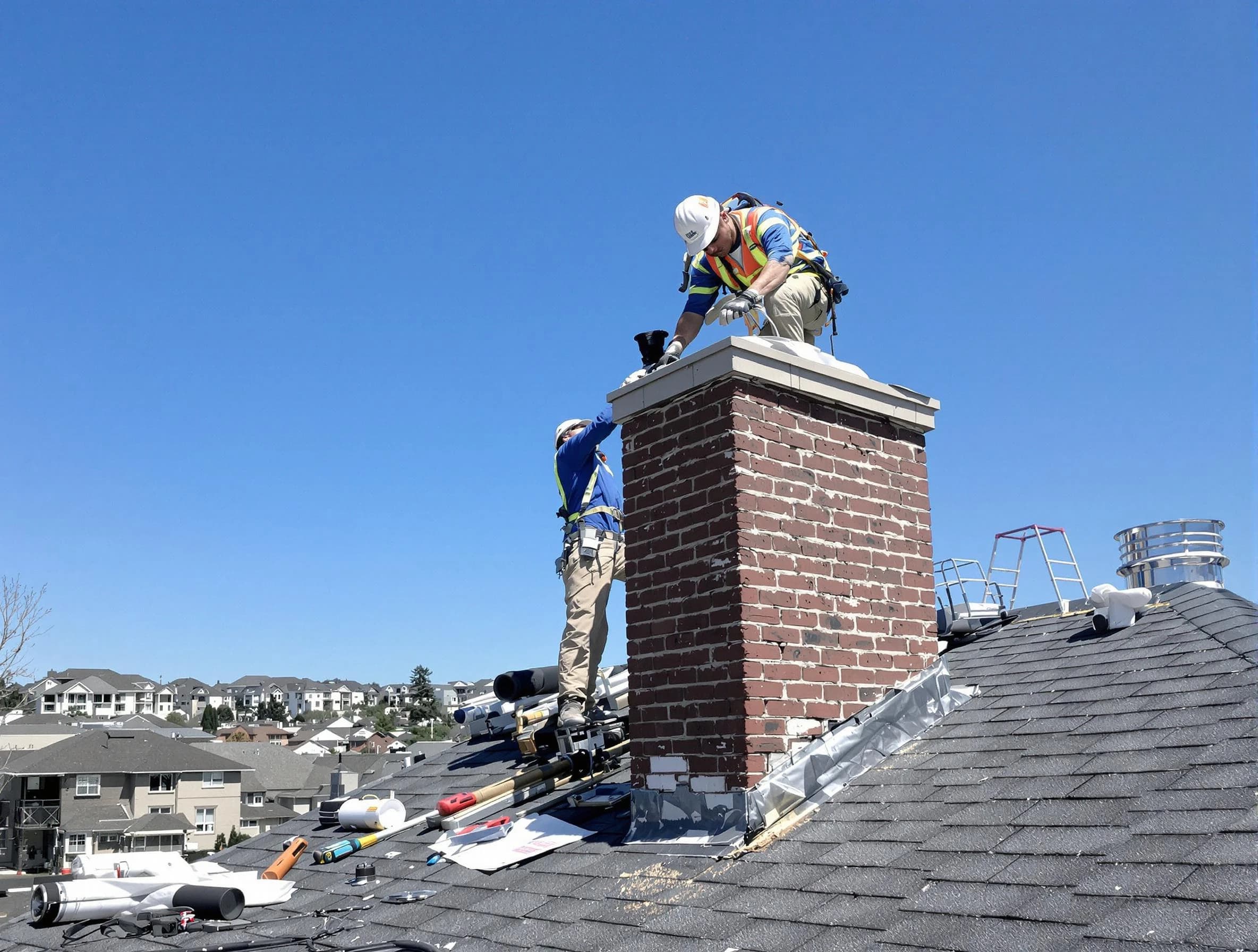 Weymouth Chimney Sweep repairing a chimney crown in Weymouth, MA