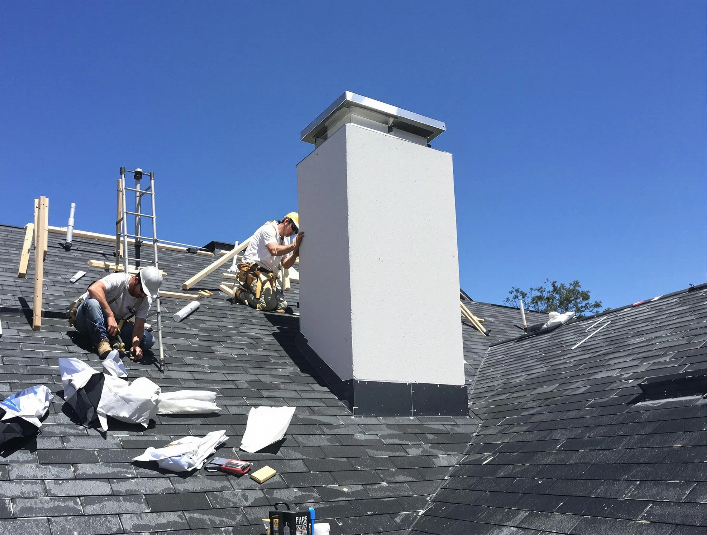 Weymouth Chimney Sweep crew installing a new chimney in Weymouth, MA