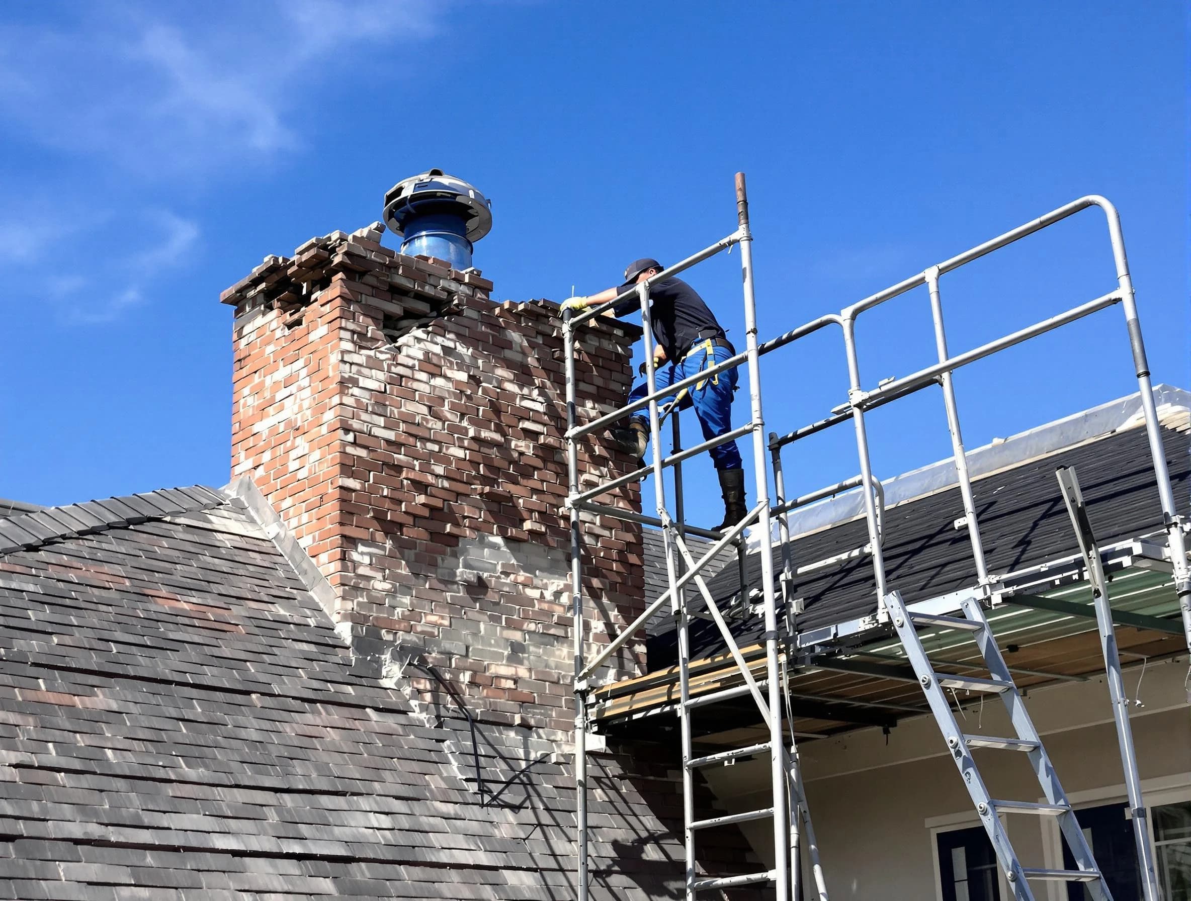 Rebuilding a chimney structure by Weymouth Chimney Sweep in Weymouth, MA