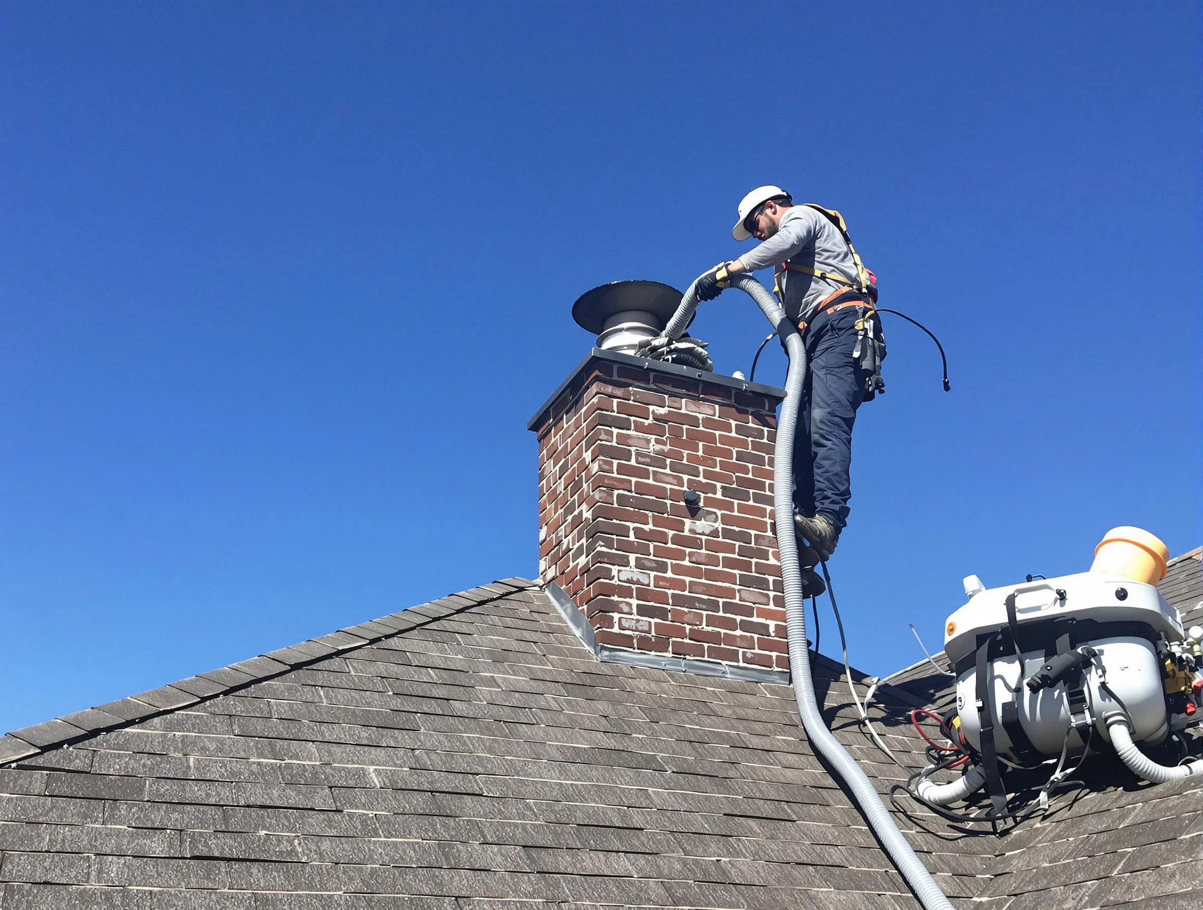 Dedicated Weymouth Chimney Sweep team member cleaning a chimney in Weymouth, MA