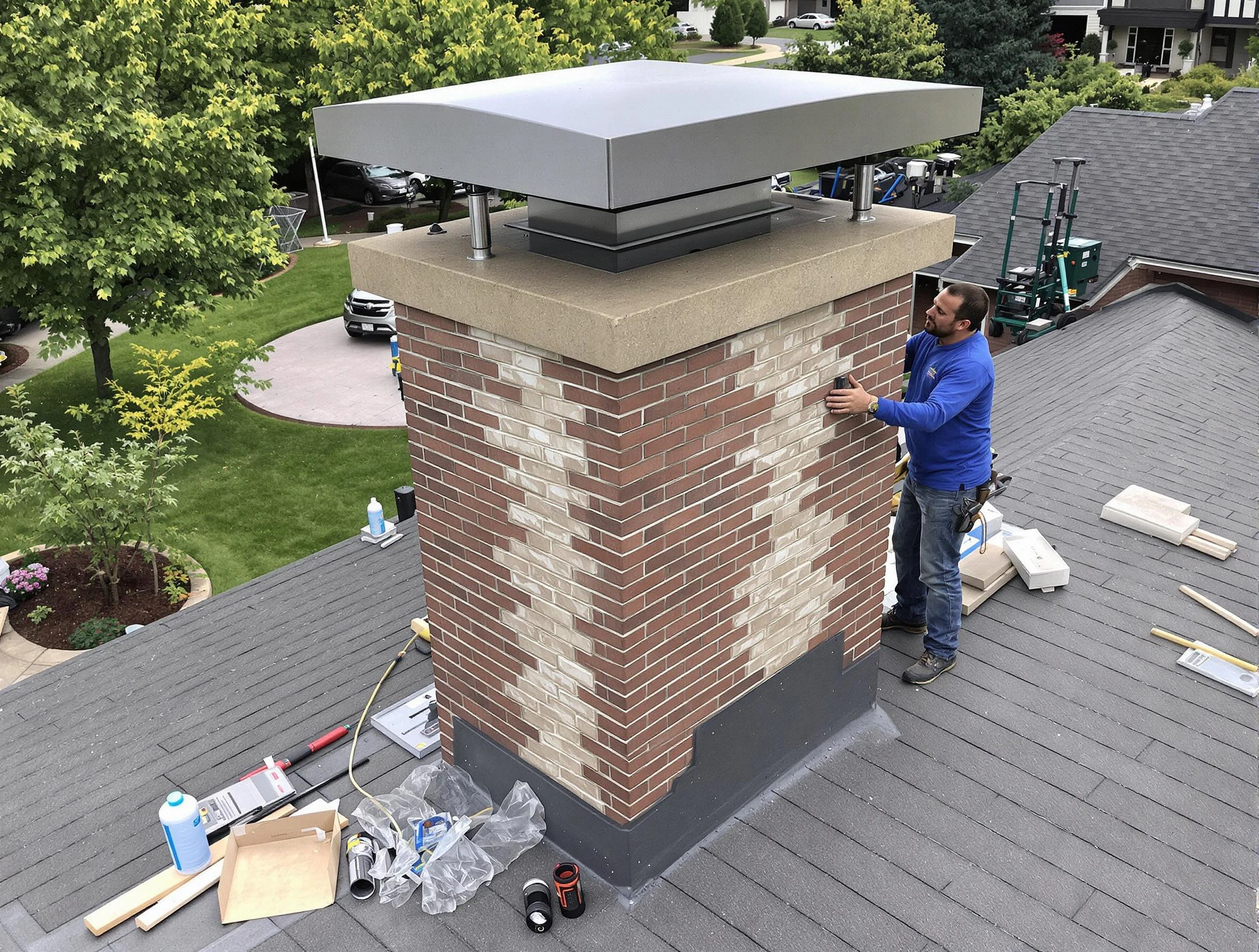 Weymouth Chimney Sweep team working on a custom chimney remodel in Weymouth, MA