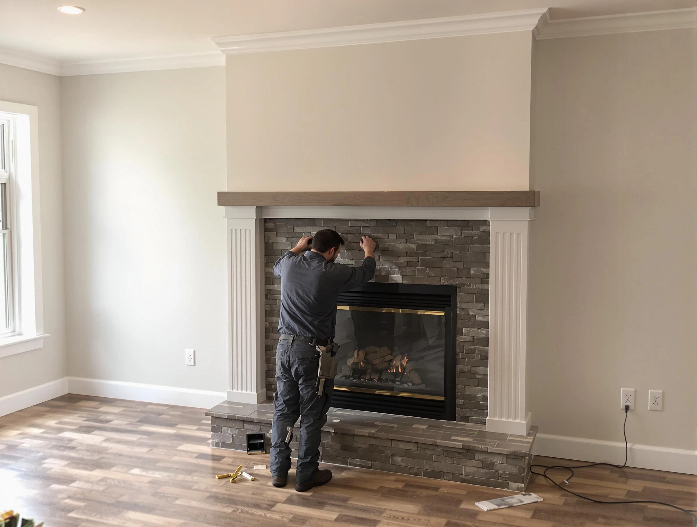 Weymouth Chimney Sweep finishing a custom fireplace install in Weymouth, MA